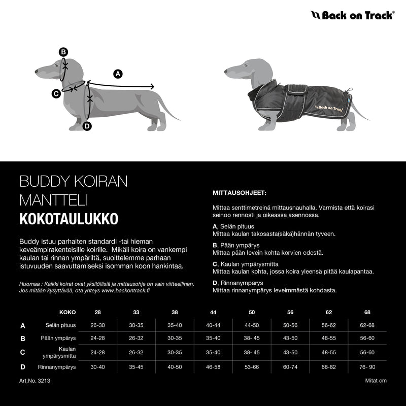 "Buddy" pitkäselkäisen koiran takki, musta - Back on Track Finland