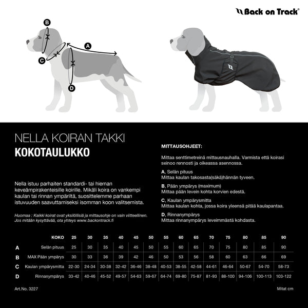 "Nella" koirantakki, musta - Back on Track Finland